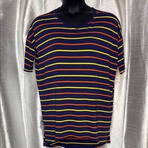 LuLaRoe Irma Women’s Medium Striped
Short Sleeve Drop Shoulder Stretch Tunic Top